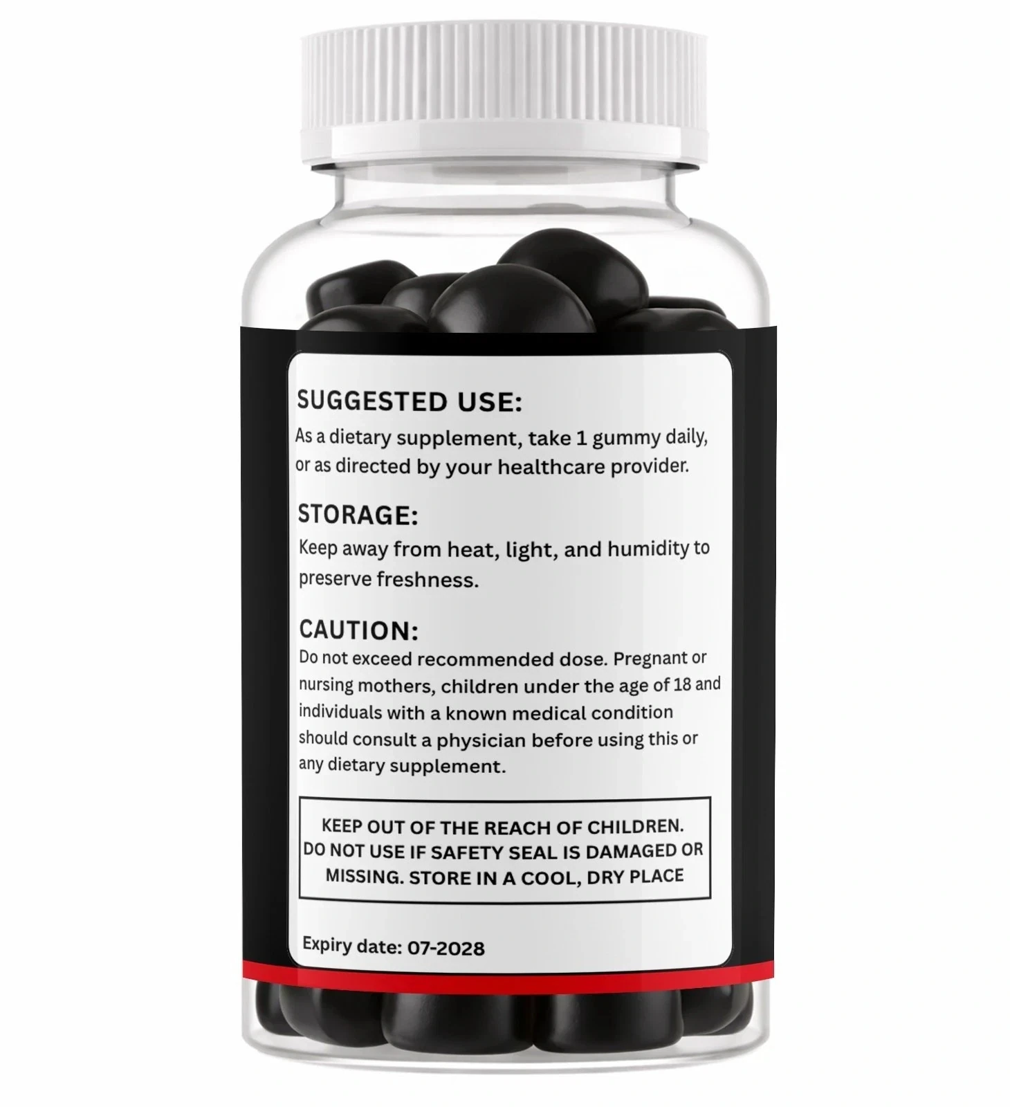 The back of the Horse Peak Gelatin bottle showing suggested use, storage, caution and expiry