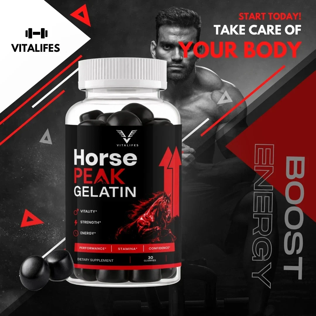A Horse Peak Gelatin advertisement reading TAKE CARE OF YOUR BODY and BOOST ENERGY